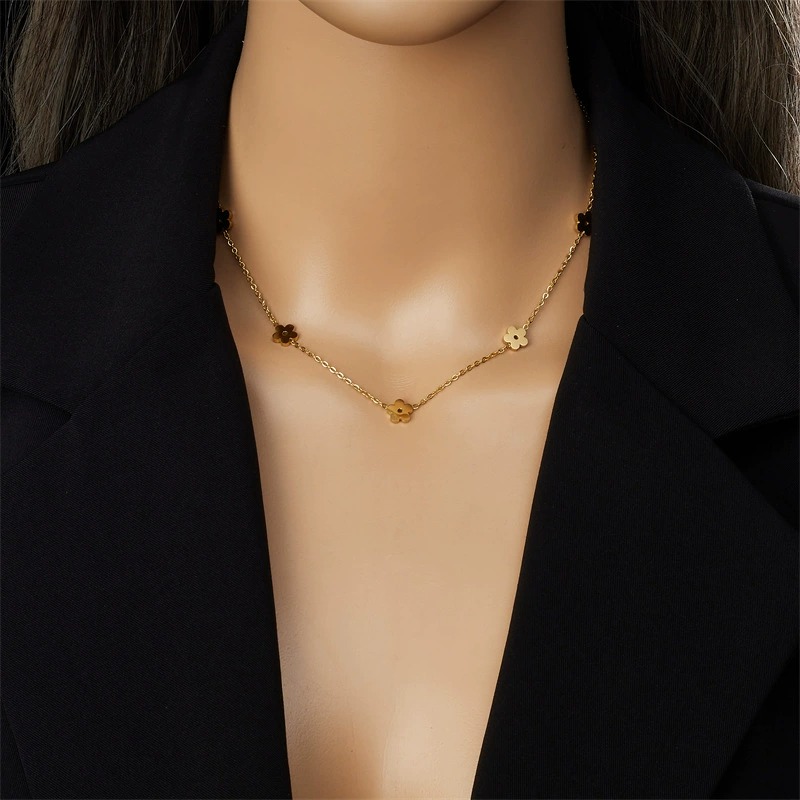 Stainless Steel Flower Necklace and Earrings Set